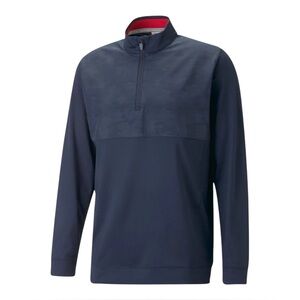 PUMA Volition Blue Camo Cover Golf 1/4 Zip Long Sleeve Pullover Sweatshirt Men M